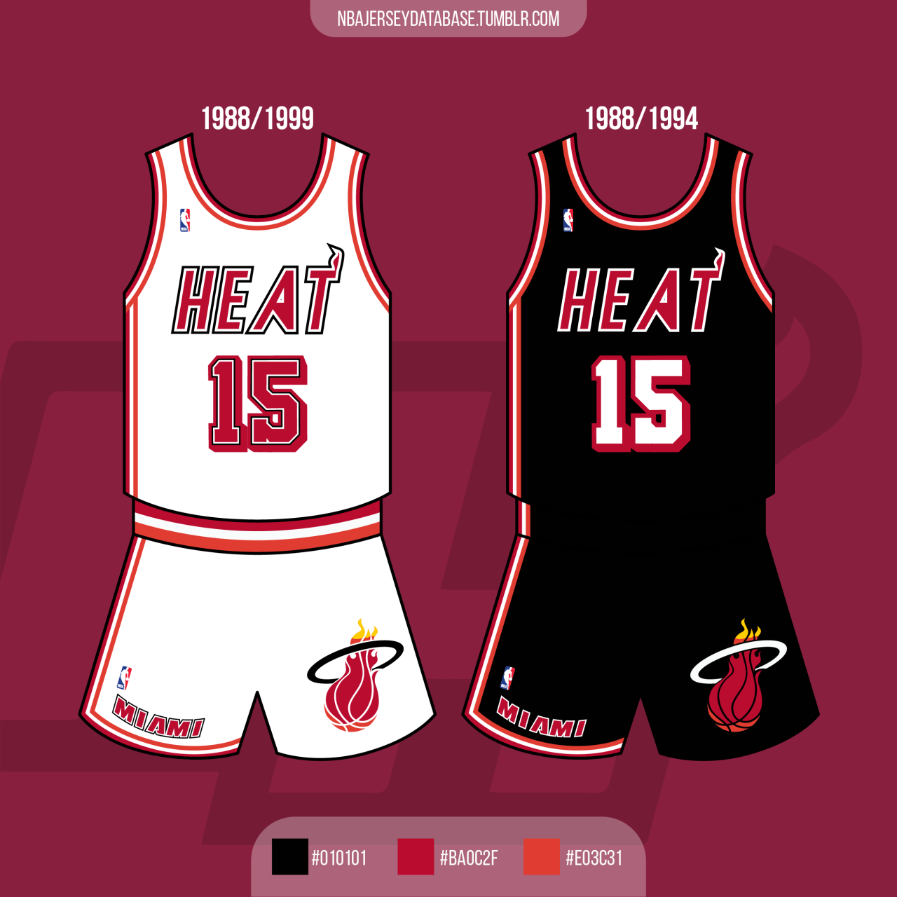 NBA Jersey Database, Miami Heat 1988-1999 Record: 396-474 (46%)