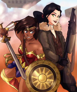 nikoniko808:  korrasami / wonder woman crossover!  both high res versions are available on my patreon 