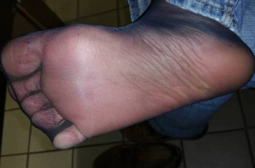 My own luscious, lovely, fragrant #pantyhosesoles in #navypantyhose fresh out of my loafer (goofing 