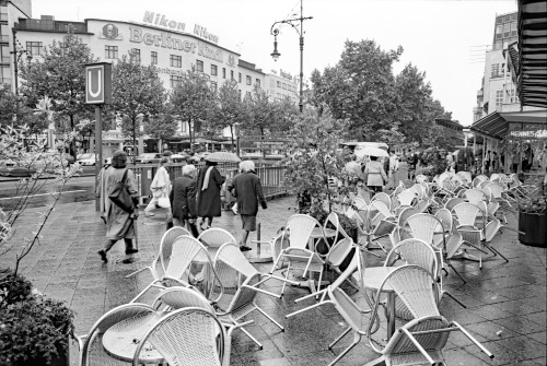 West Berlin 1986. A rainy day in June. No coffee on the Kudamm for me that day! The Nikon and Berlin