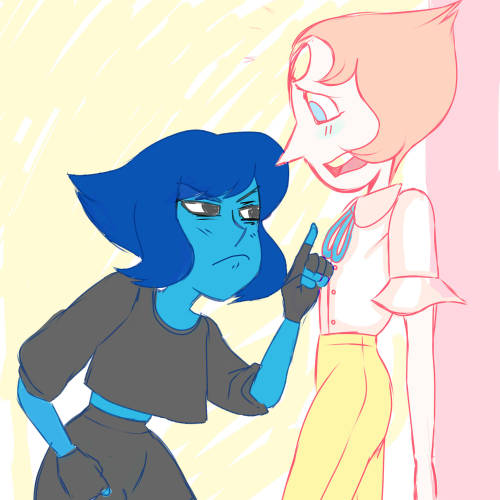 savior-or-prisoner:  request for anon of lapis or pearl i decided to draw them bothsmall lapis trying to be a badass and bully pearl  slbtumblng she knows > .<