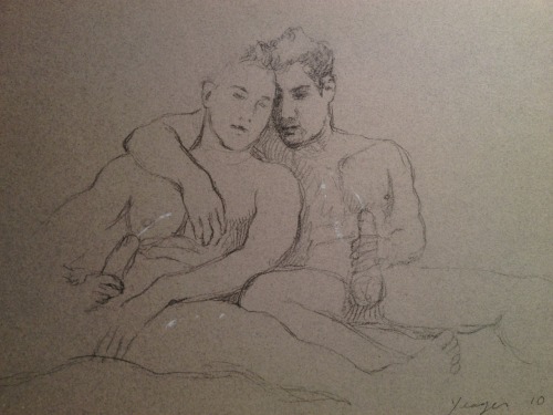 toddyeager:  20 minute LL workshop sketch 9"x12" black and white charcoal on grey paper. 