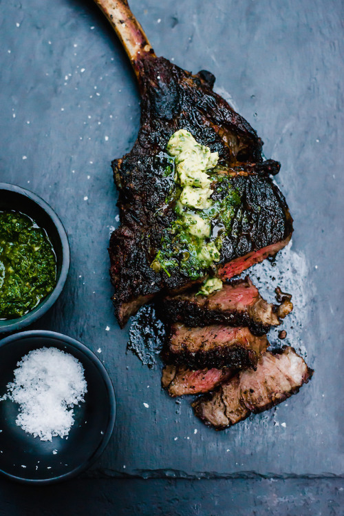 fattributes: Grilled Tomahawk Steak with Chimichurri Compound Butter