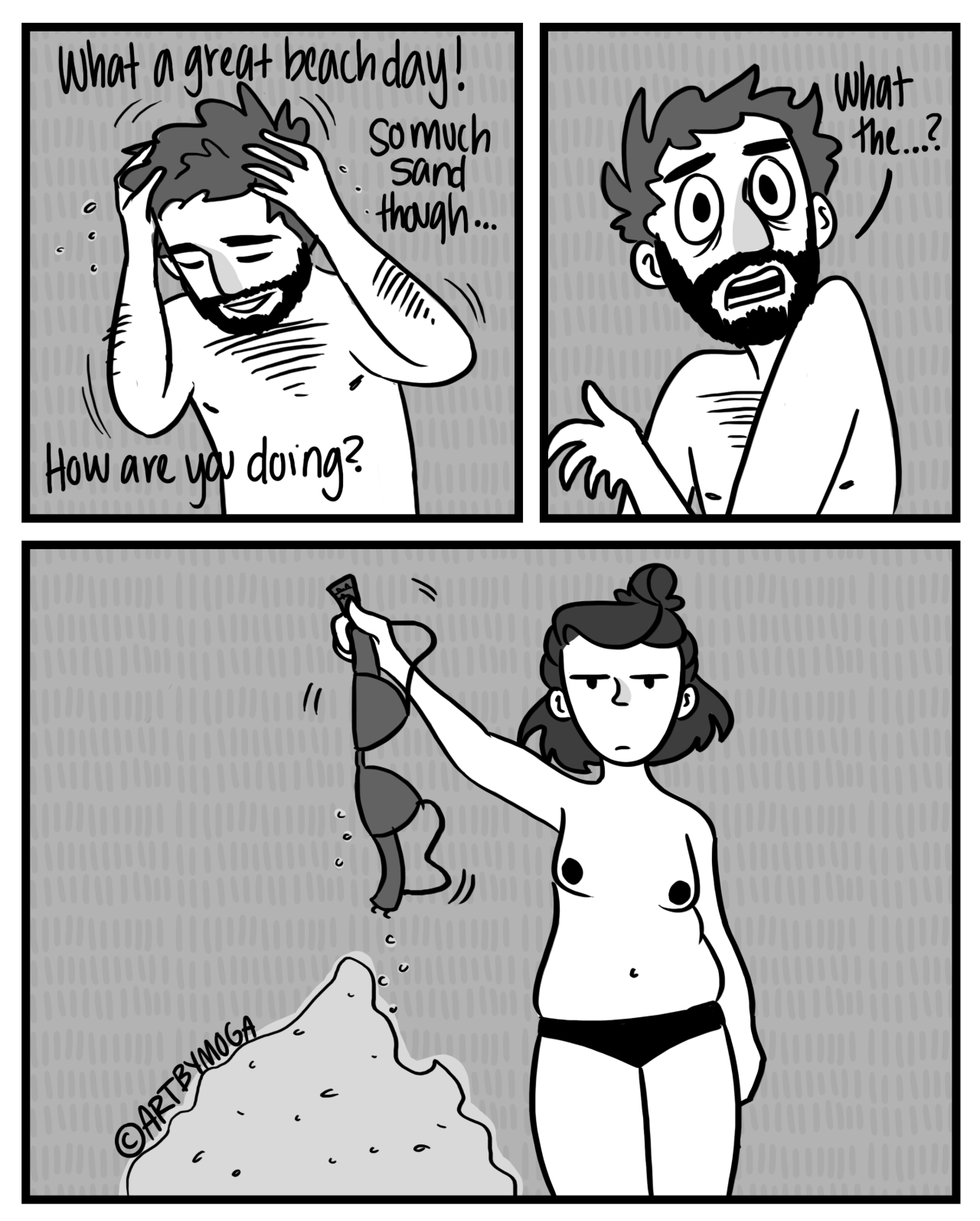 artbymoga:  Never underestimate the amount of sand that will find its way into a