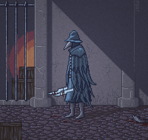 liquidxlead:  gamingpixels:  Bloodborne & Dark Souls Pixel Fan Arts#1 Pixelated Bloodborne, #2 Bloodborne Wolves Big and #3 Concept of a Bloodborne demake about Eileen… by cannonbreed (Tumblr)#4 Bloodborne by hision#5 Dark Souls 2 Old Iron King