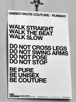 glamour:  Words to live by, non? (backstage note models at the Rad Hourani show via Getty) 