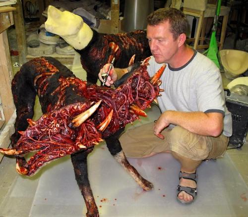 horrorgorewhore:Paul Jones working on one of his studios zombie dogs for Resident Evil Afterlife. 