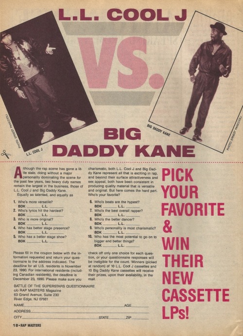 L.L. Cool J vs. Big Daddy Kane Pick Your Favorite & Win Their New Cassette LP’s