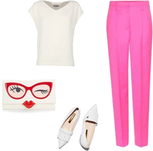 Hot Pink by triplea-1 featuring a white blouseAlberto Biani white blouse, €135 / Edun wool pant