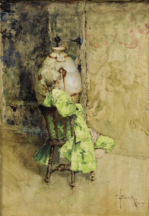 The Critic / Le critique.1877.Watercolor on paper.20.3 x 14 cm.Art by Robert Frederick Blum.(1857-19