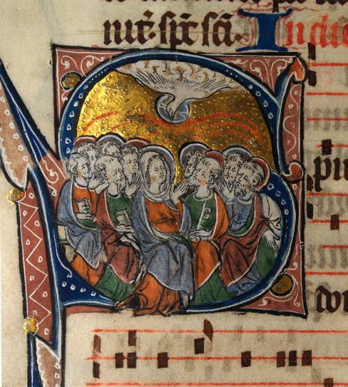 erat-olim:The Pentecost depicted in a 14th-century Missal. This beautiful Missal made from parchment