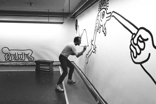 Keith Haring In The Process Of Creating His Amsterdam Notes Piece At The Stedelijk Museum, 1986