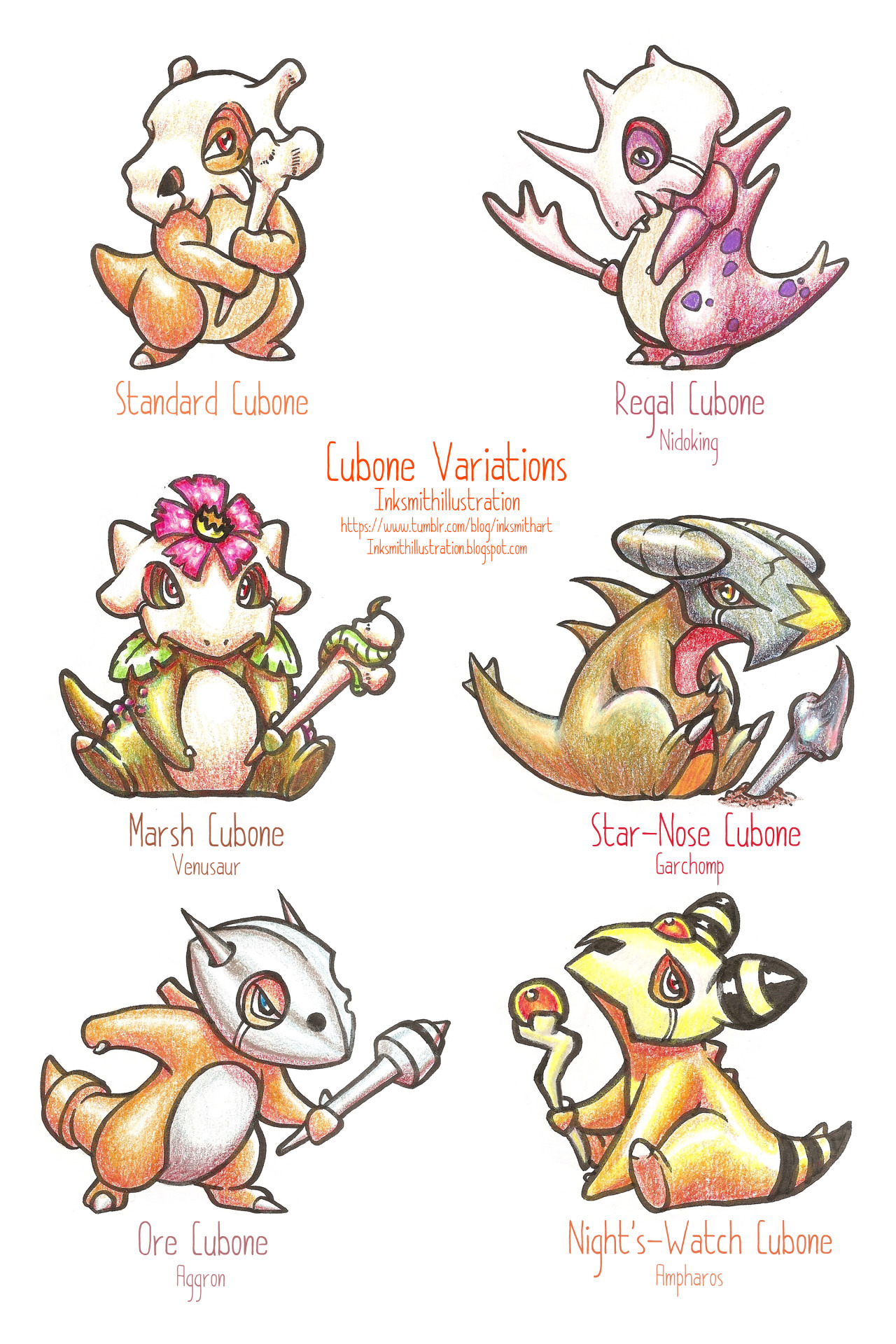 inksmithart:  Cubone Species VariationsJumping on the meme train a little late :)