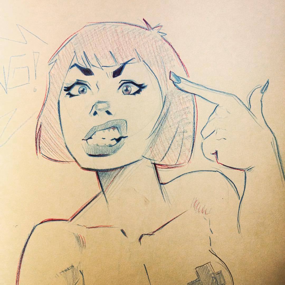 phobos-romulus:Practicing drawing weirder expressions. #drawing #fingergun #art #lips