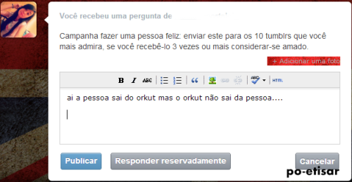   Ai a pessoa é ingrata e não valoriza a ask que recebe :]  Detalhe : a pessoa que tirou o print usa o tumblr em portugues . 