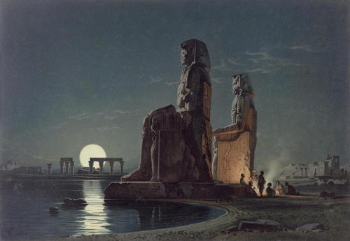 grandegyptianmuseum:The Colossi of Memnon, Thebes, 1872Carl Werner (German, 1808-1894)