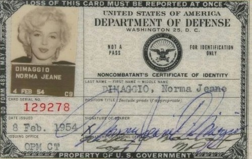 XXX Marilyn Monroe’s Military ID (Norma photo