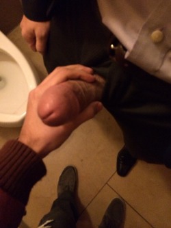 sinnerguy:  Public bathroom fun with my hot business man friend! Love guys in a suit!