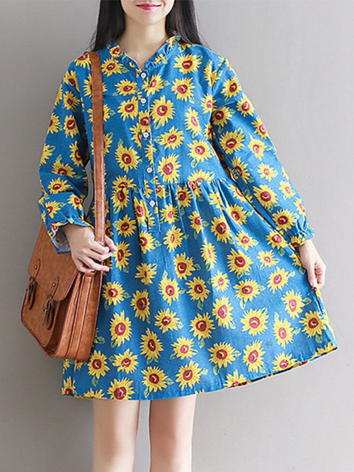 niseu: Casual Sunflower Print Dress   ► discount code : Joanna15