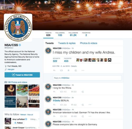 clickholeofficial:Security Crisis: The NSA Twitter Account Has Been Hacked By A Homesick German ManH