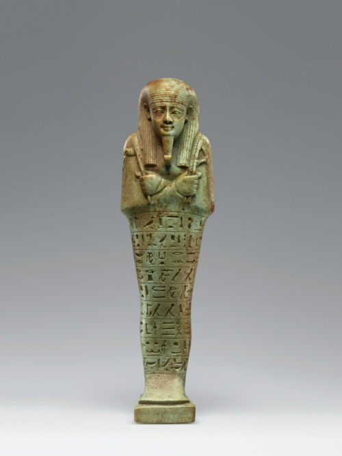 Shabti for Neferibresaneith From Saqqara, Egypt (about 570 - 526 B.C.)Medium: Green faience Now at T