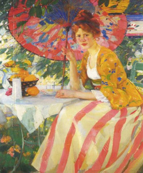 Red-headed girl with parasol by Karl Albert Buehr, c. 1912