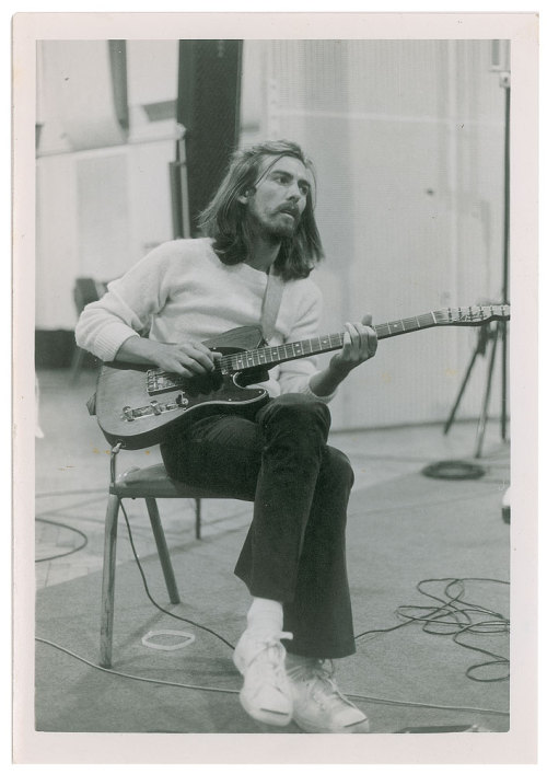 lindamcacca:  George Harrison during the recording sessions of the Beatles’ album Abbey Road in July 1969 © Linda McCartney  