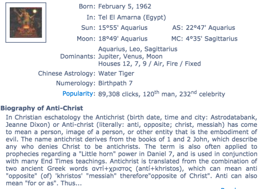 dark-astrology:  According to astrotheme.com Jesus was a Pisces sun, Aquarius moon, Capricorn rising while the Anti-Christ is triple Aquarius……..?????? spooky