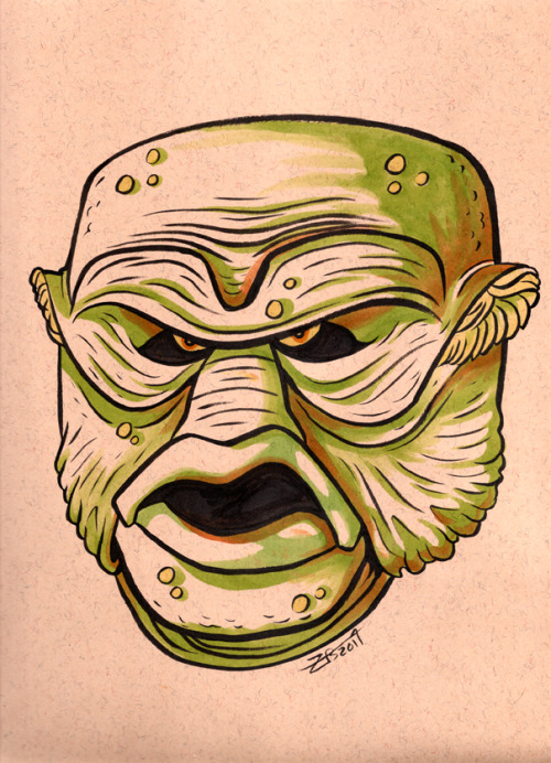 snaggle-teeth:  My pieces for the upcoming Creature from the Black Lagoon 60th Anniversary show! I drew these Gill-man portraits as he appears in each of his three films: The Creature from the Black Lagoon, Revenge of the Creature and the Creature Walks