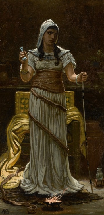 songesoleil:The Etruscan Sorceress.1886.Oil on Canvas.34 x 17.1 cm (13 3/8 x 6 ¾ in.)Art by Elihu Ve