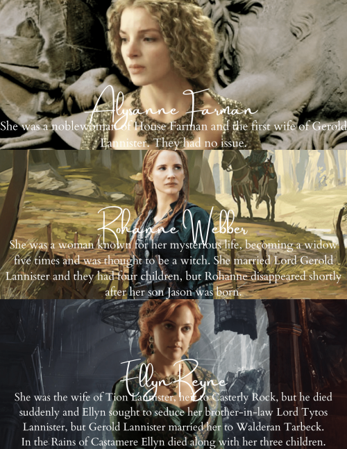 dragonmartellstark: Women of House Lannister (Ladies of Casterly Rock, daughters or wives of minor m