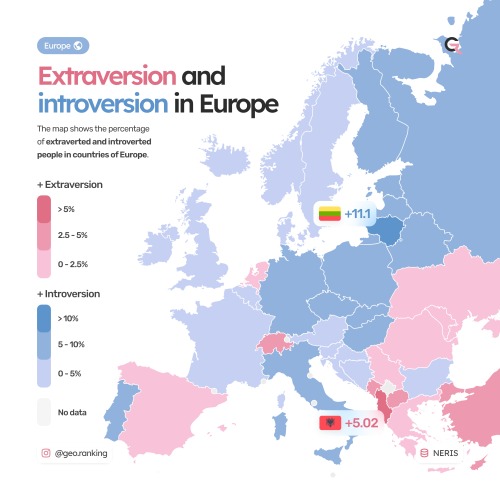 useless-switzerlandfacts: mapsontheweb: Extraversion VS Introversion in Europe Percentage of extrave