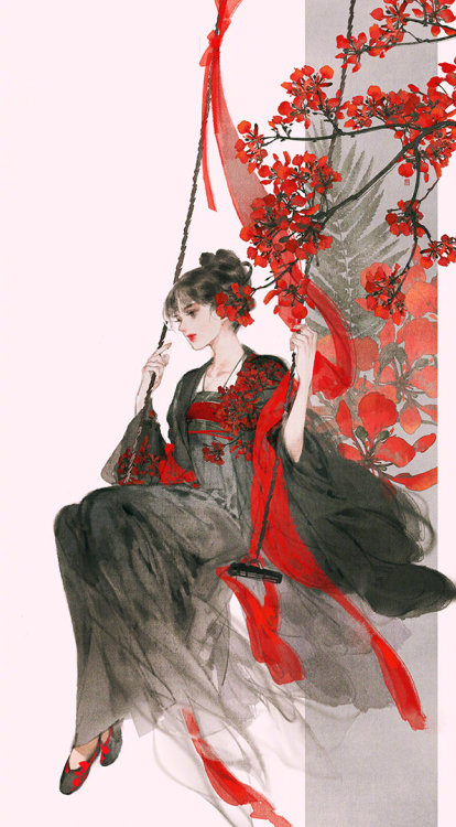 美人画 (3/?)Paintings of beauties in traditional Chinese hanfu, Part 3 (Part 1/2/4) by Chinese artist 伊