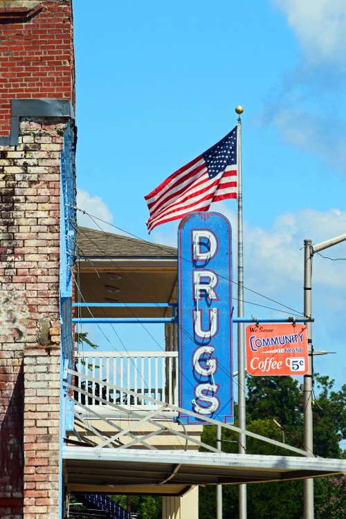 Some awesome old signage in downtown Colfax, Louisiana.   Wouldn’t you love to be able to buy coffee