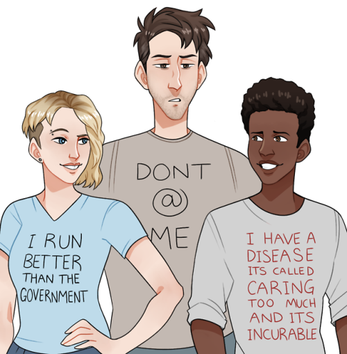 jessk-art:im late to the party BUT i drew spiderverse babies in look human shirts 