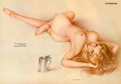 lovethepinups:  Alberto Vargas - Playboy Magazine Vargas Girl December 1960 - “You can think of me as the spirit of Christmas yet to come.”