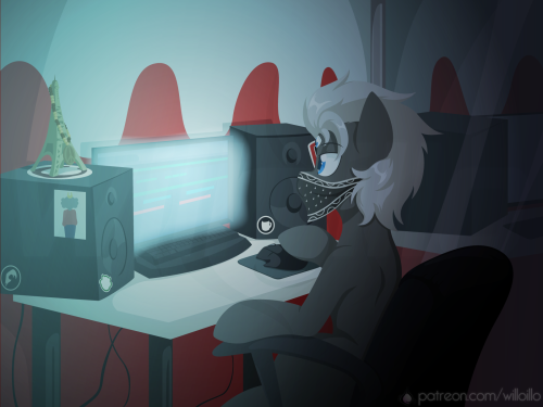 Commission for Drixale of their OC working on music!! I had a good amount of fun on the background h