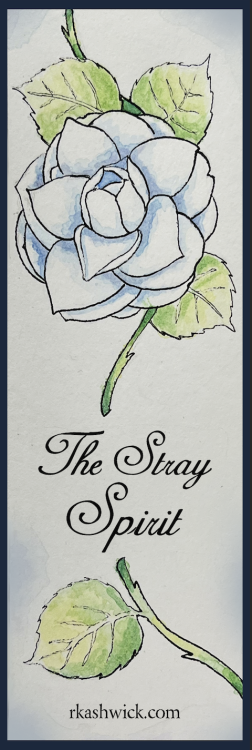 ashen-crest: [ID: two images. The first is of a watercolor bookmark, with a pale blue flower, green 