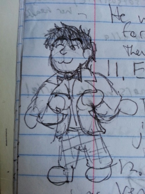 thescarletpaperback: More notebook doodles! 1. Finlay in a tartan onesie showing off a drawing of hi