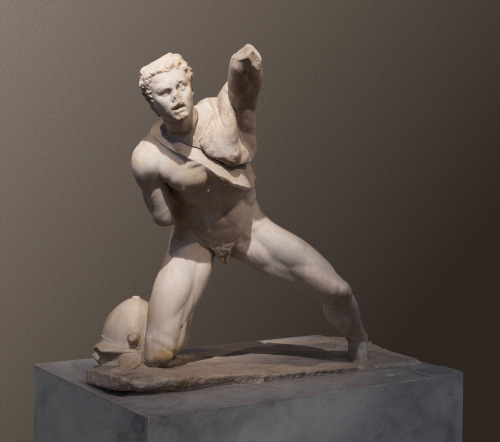 Late Hellenistic sculpture (Parian marble) of a fighting Gaul.  Tentatively attributed to the sculpt