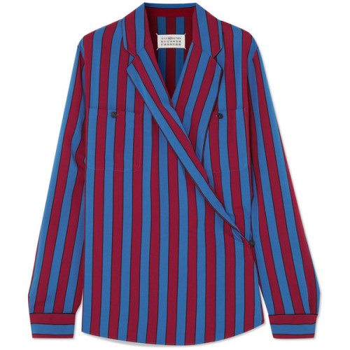 Maison Margiela Striped crepe wrap blouse ❤ liked on Polyvore (see more blue shirts)