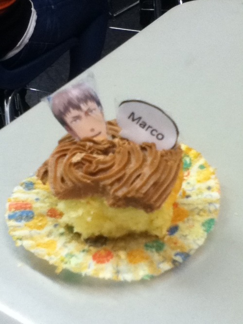 fullmarcobodt:  it was my birthday today and my friend went and put an abundance of jeans and marcos on my locker, as well a tshirt with a poem and jean and marco, and a dozen cupcakes of jean face saying marco oh my god