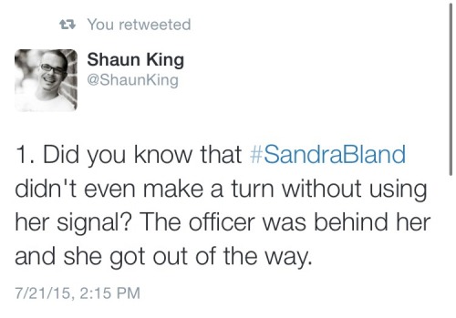 goldwomyn:  Just attempted to watch the dash cam video of #SandraBland arrest and I couldn’t finish it. It’s clear that the police report and their dash cam video is not adding up. I’m so exhausted.