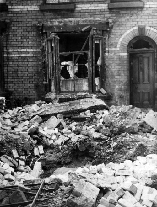 Bomb damage in Liverpool during the Blitz:Princess Laundry, a steam laundry on Lark Lane, gutted by 