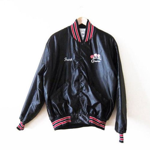 In the shop! Vintage satin bomber jacket • &ldquo;Frank&rdquo; embroidered at chest wit