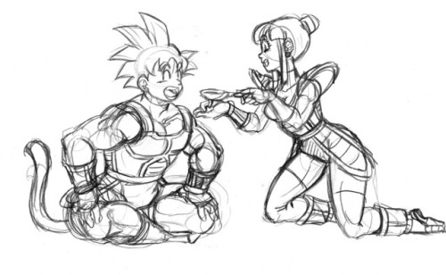 saiyanb: Still just doodling, and very rough ones at that sorry. (Family was in town for 4th of July so I couldn’t do much else ;p) Another Girls fighting with the Guys AU pic, thinking about combining these into a after the fighting camp setting. So