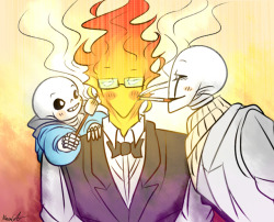 baepsae10:  mooncatyao: [Grillby] “Grillby” Wrong Grillby. Underfell Grillby and Underswap Papyrus! Xd Oh, this idea is from @mooncatyao . :d