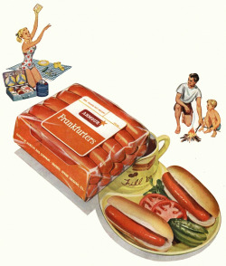 imperialgoogie:  rogerwilkerson:  Armour Frankfurters  If only the enormous franks weren’t in the way then the family would be able to picnic together. 