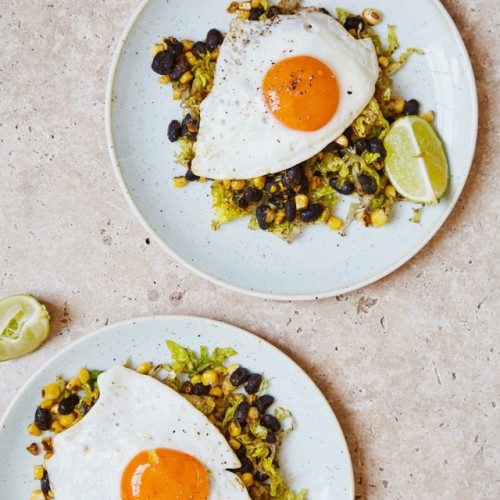 Black Bean Salad with Roasted Corn and Fried Eggs