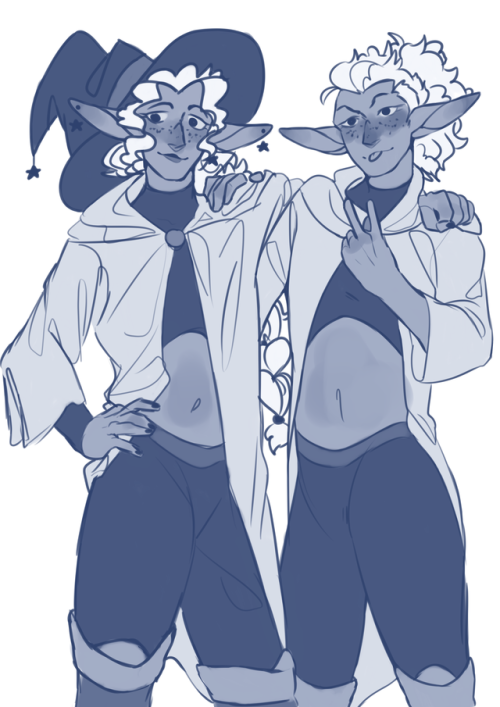 feycreature-art:how about that new ep huh [image description: a blue-toned drawing of Taako and Lup 